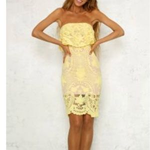 Strapless Lace Yellow Dress
